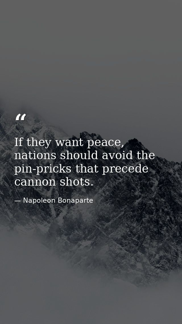 If they want peace, nations should avoid the pin-pricks that precede cannon shots. — Napoleon Bonaparte
