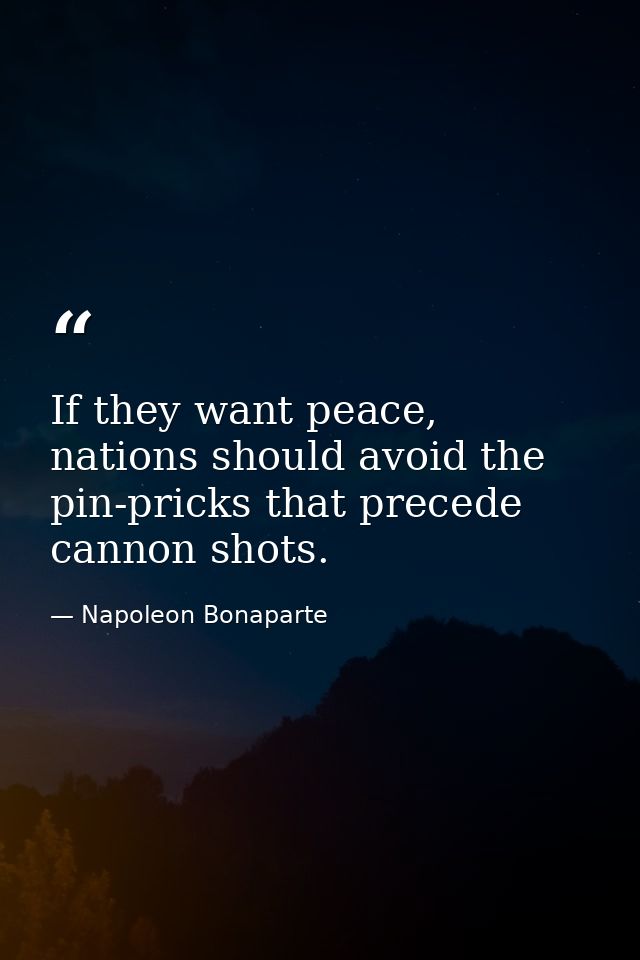 If they want peace, nations should avoid the pin-pricks that precede cannon shots. — Napoleon Bonaparte