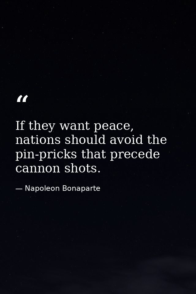 If they want peace, nations should avoid the pin-pricks that precede cannon shots. — Napoleon Bonaparte