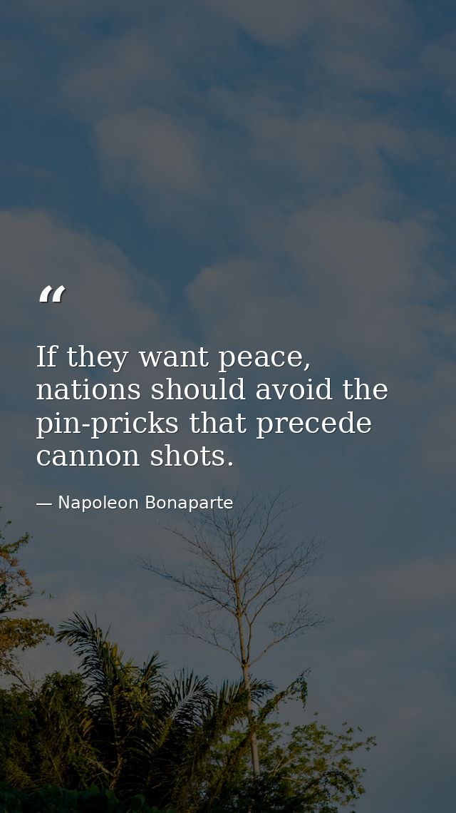 If they want peace, nations should avoid the pin-pricks that precede cannon shots. — Napoleon Bonaparte