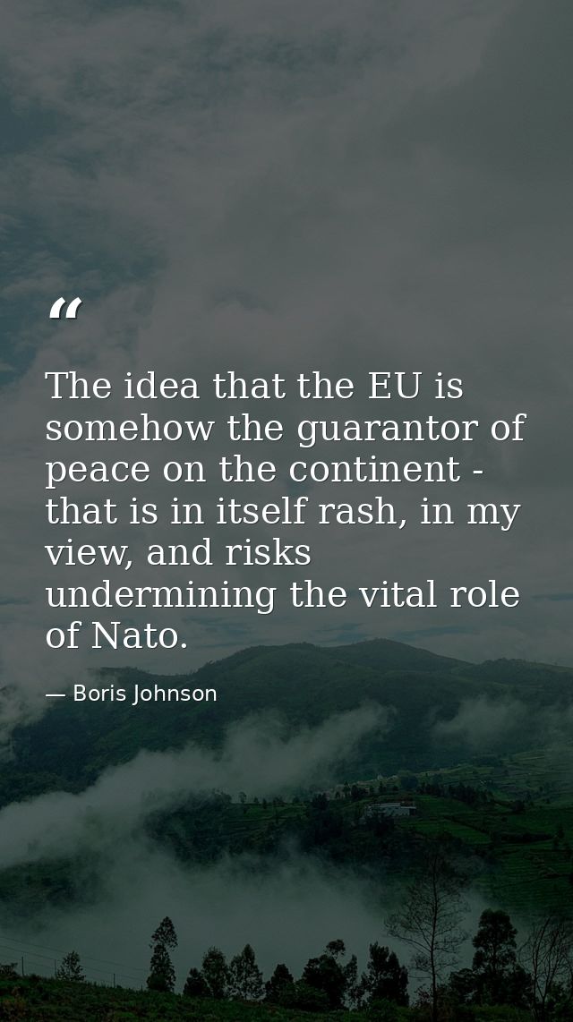 The idea that the EU is somehow the guarantor of peace on the continent - that is in itself rash, in my view, and risks  — Boris Johnson