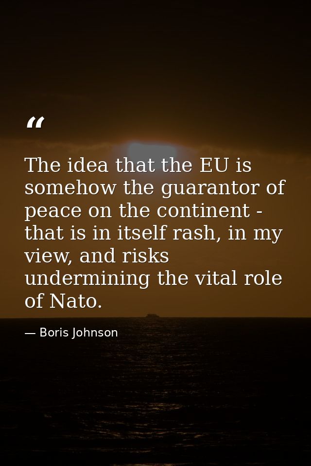 The idea that the EU is somehow the guarantor of peace on the continent - that is in itself rash, in my view, and risks  — Boris Johnson