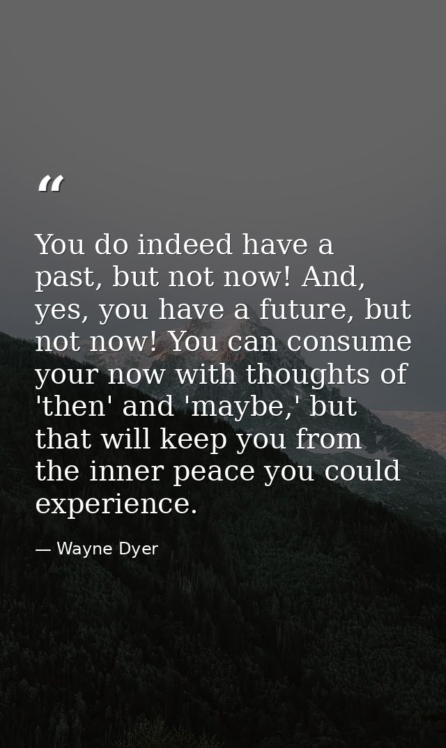 You do indeed have a past, but not now! And, yes, you have a future, but not now! You can consume your now with thoughts — Wayne Dyer