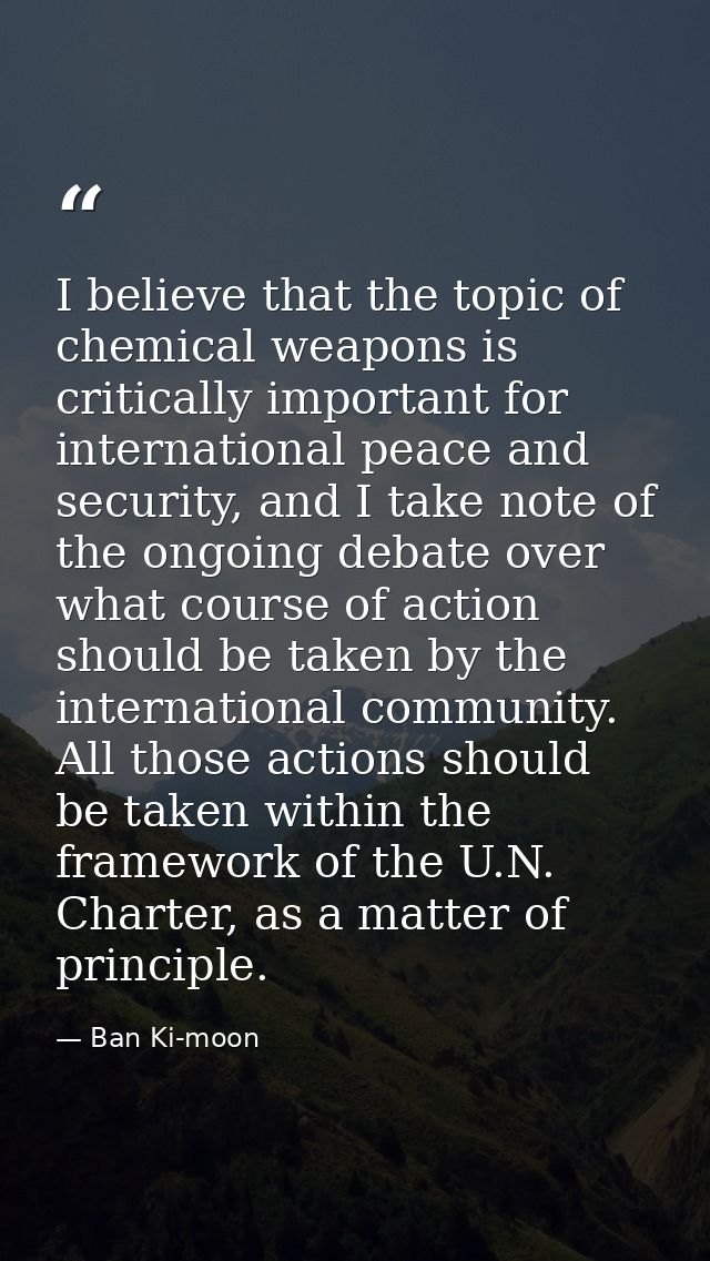 I believe that the topic of chemical weapons is critically important for international peace and security, and I take no — Ban Ki-moon