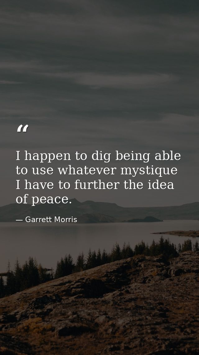 I happen to dig being able to use whatever mystique I have to further the idea of peace. — Garrett Morris