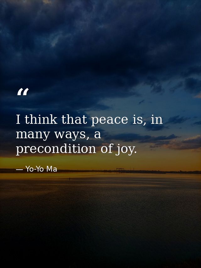 I think that peace is, in many ways, a precondition of joy. — Yo-Yo Ma