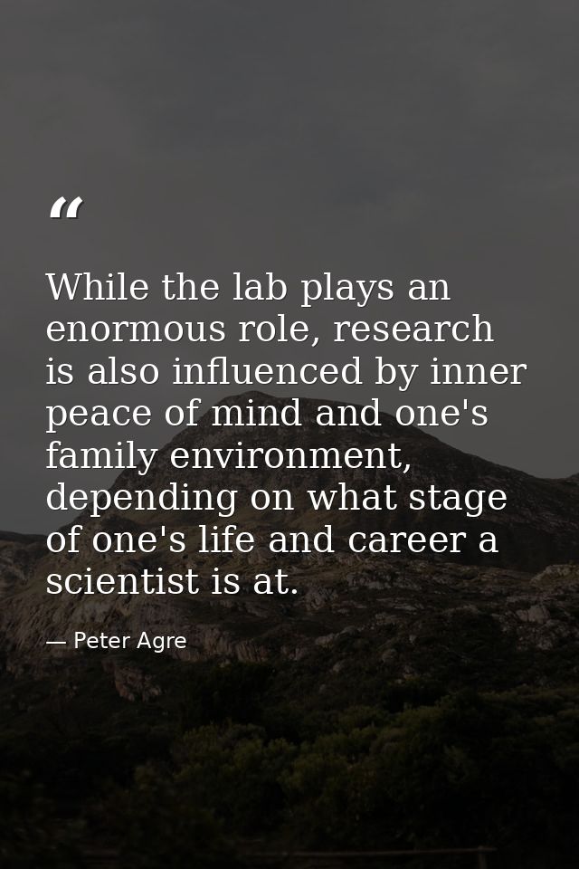 While the lab plays an enormous role, research is also influenced by inner peace of mind and one's family environment, d — Peter Agre