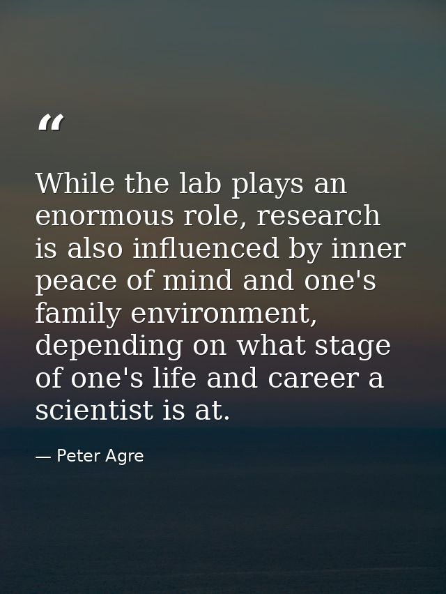 While the lab plays an enormous role, research is also influenced by inner peace of mind and one's family environment, d — Peter Agre