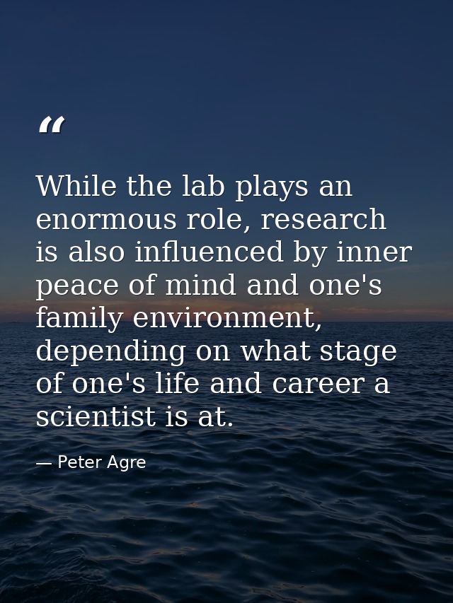 While the lab plays an enormous role, research is also influenced by inner peace of mind and one's family environment, d — Peter Agre