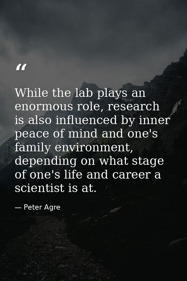 While the lab plays an enormous role, research is also influenced by inner peace of mind and one's family environment, d — Peter Agre