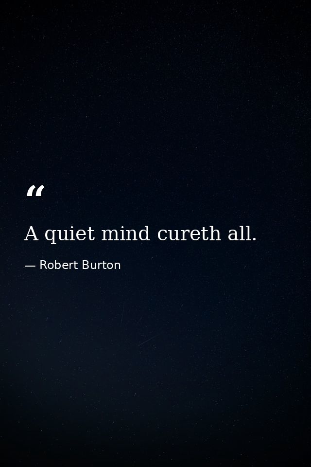 A quiet mind cureth all. — Robert Burton