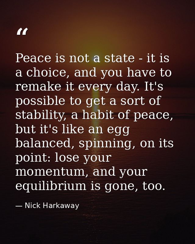 Peace is not a state - it is a choice, and you have to remake it every day. It's possible to get a sort of stability, a  — Nick Harkaway