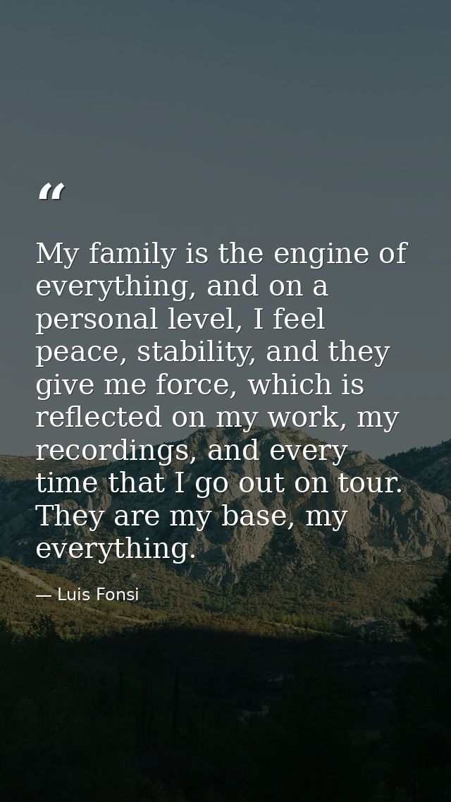 My family is the engine of everything, and on a personal level, I feel peace, stability, and they give me force, which i — Luis Fonsi