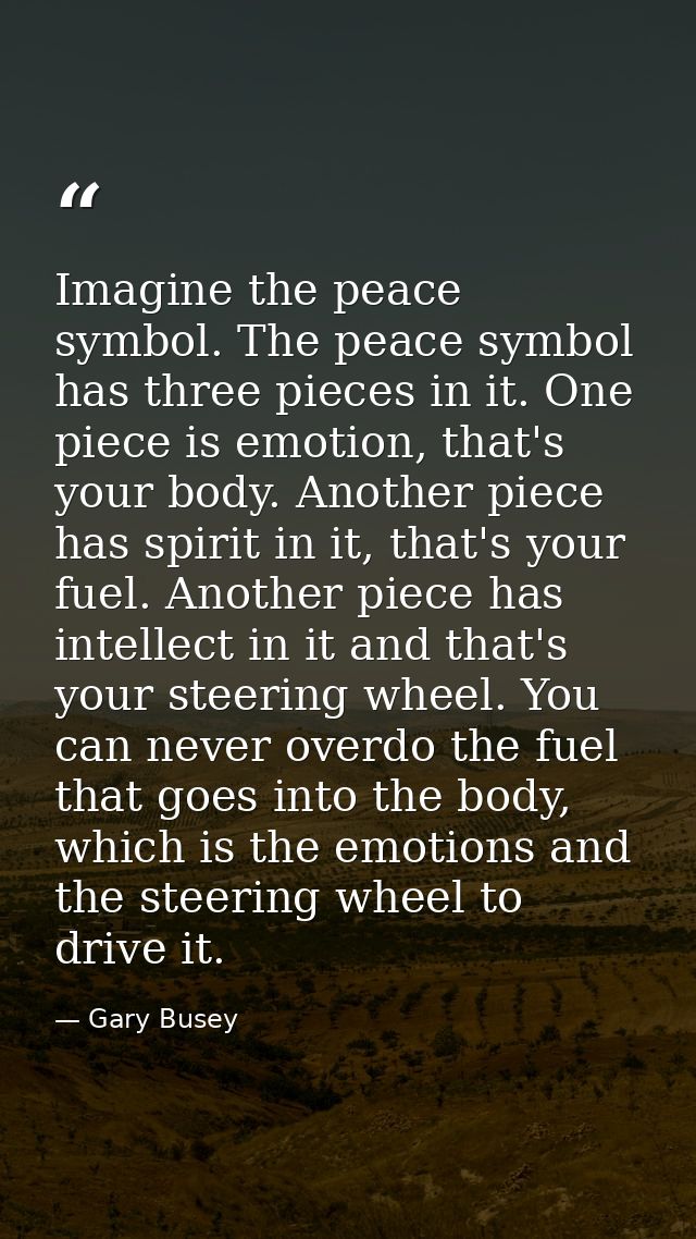 Imagine the peace symbol. The peace symbol has three pieces in it. One piece is emotion, that's your body. Another piece — Gary Busey