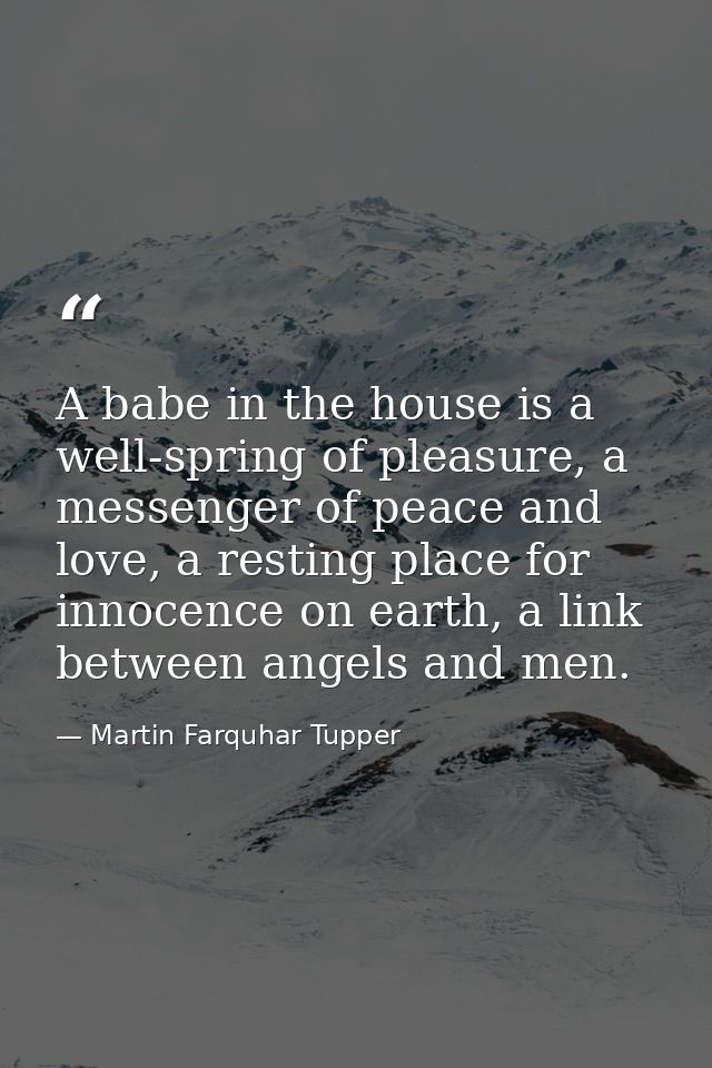 A babe in the house is a well-spring of pleasure, a messenger of peace and love, a resting place for innocence on earth, — Martin Farquhar Tupper