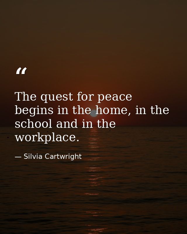 The quest for peace begins in the home, in the school and in the workplace. — Silvia Cartwright
