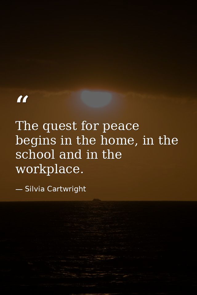 The quest for peace begins in the home, in the school and in the workplace. — Silvia Cartwright