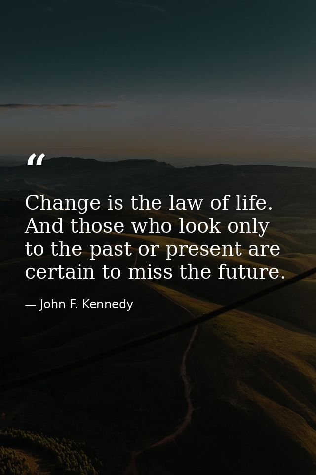 Change is the law of life. And those who look only to the past or present are certain to miss the future. — John F. Kennedy