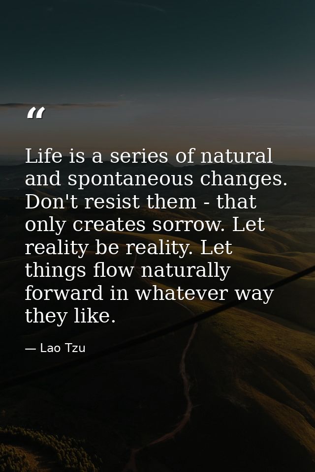 Life is a series of natural and spontaneous changes. Don't resist them - that only creates sorrow. Let reality be realit — Lao Tzu