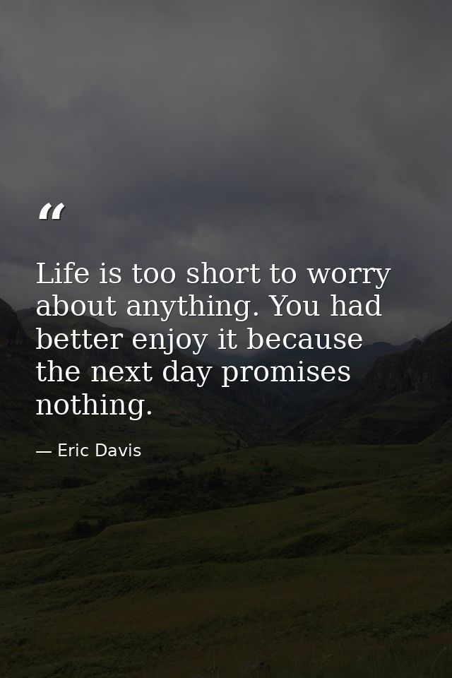 Life is too short to worry about anything. You had better enjoy it because the next day promises nothing. — Eric Davis