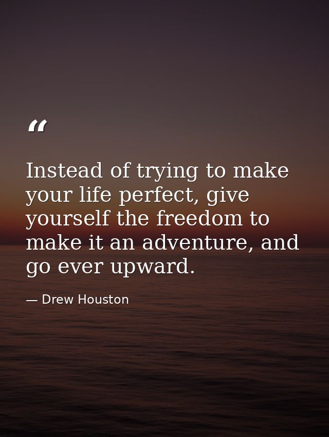 Instead of trying to make your life perfect, give yourself the freedom to make it an adventure, and go ever upward. — Drew Houston