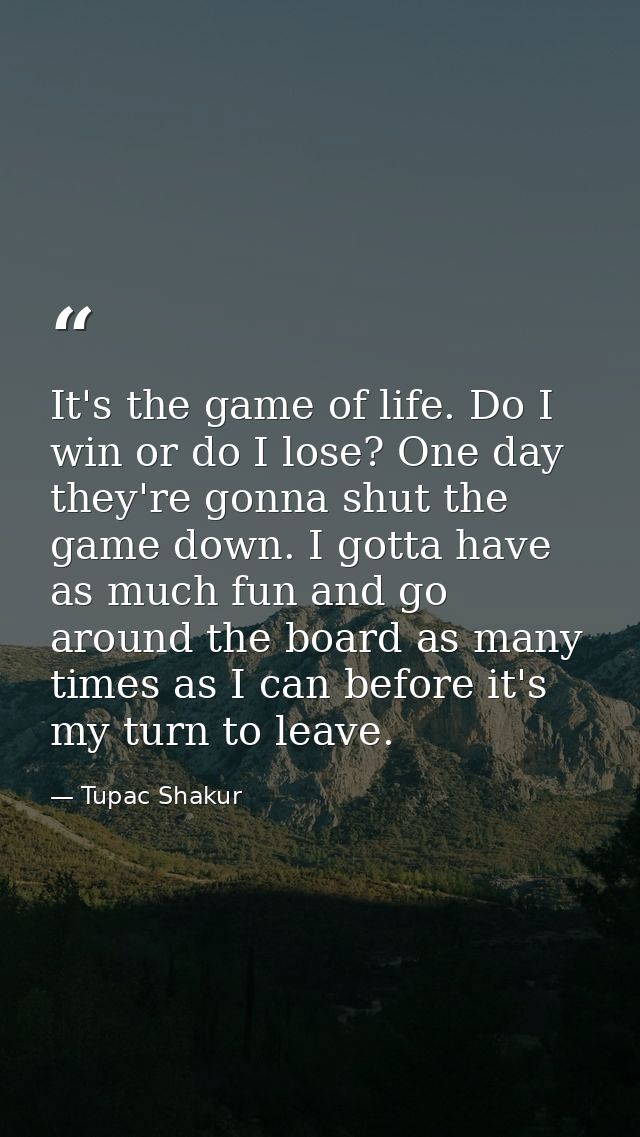 It's the game of life. Do I win or do I lose? One day they're gonna shut the game down. I gotta have as much fun and go  — Tupac Shakur