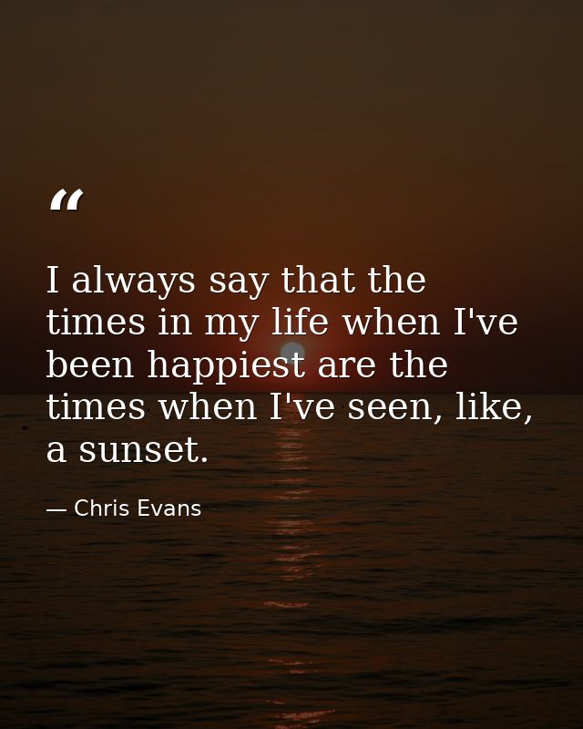 I always say that the times in my life when I've been happiest are the times when I've seen, like, a sunset. — Chris Evans
