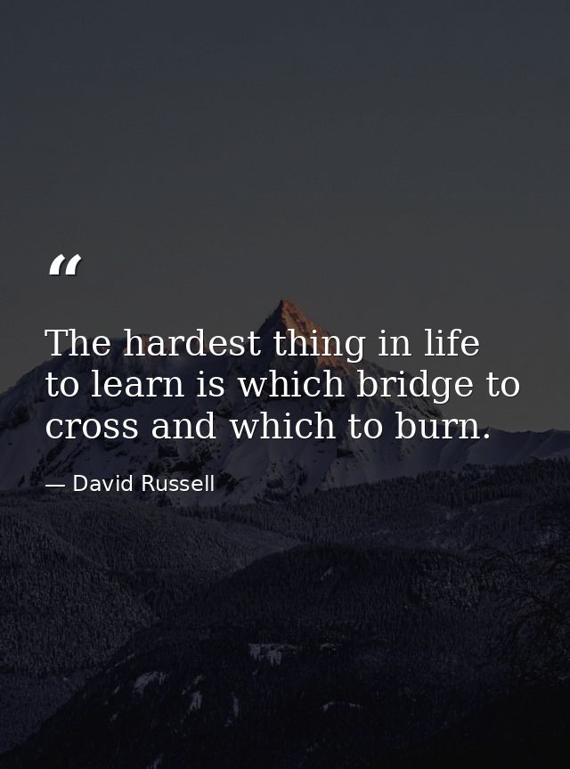 The hardest thing in life to learn is which bridge to cross and which to burn. — David Russell