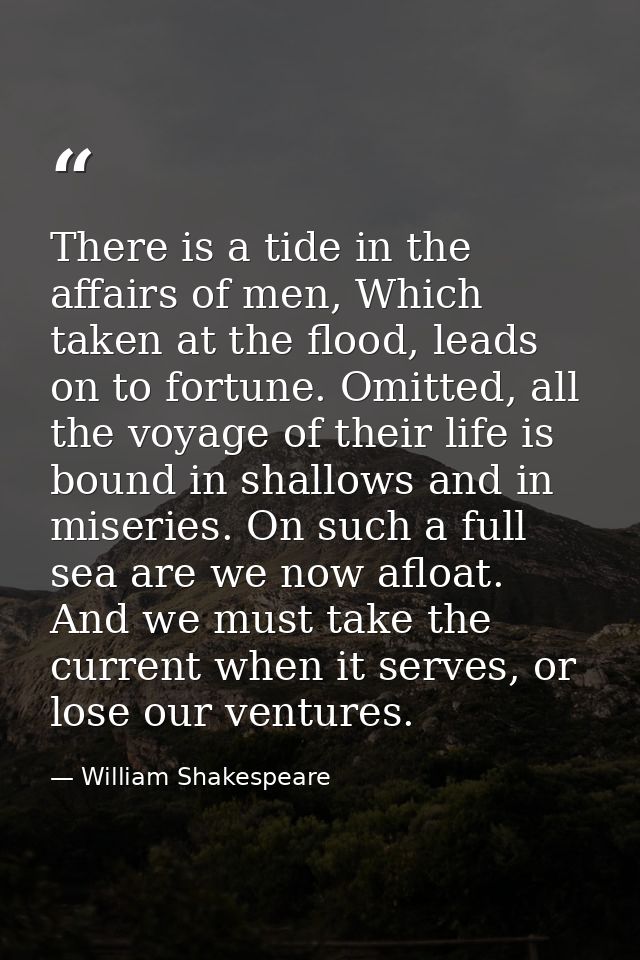 There is a tide in the affairs of men, Which taken at the flood, leads on to fortune. Omitted, all the voyage of their l — William Shakespeare