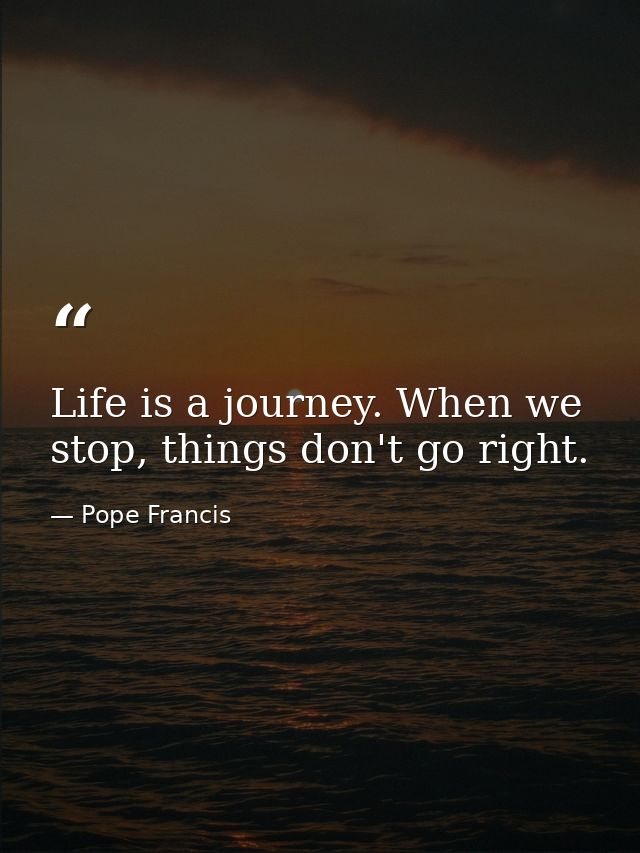 Life is a journey. When we stop, things don't go right. — Pope Francis