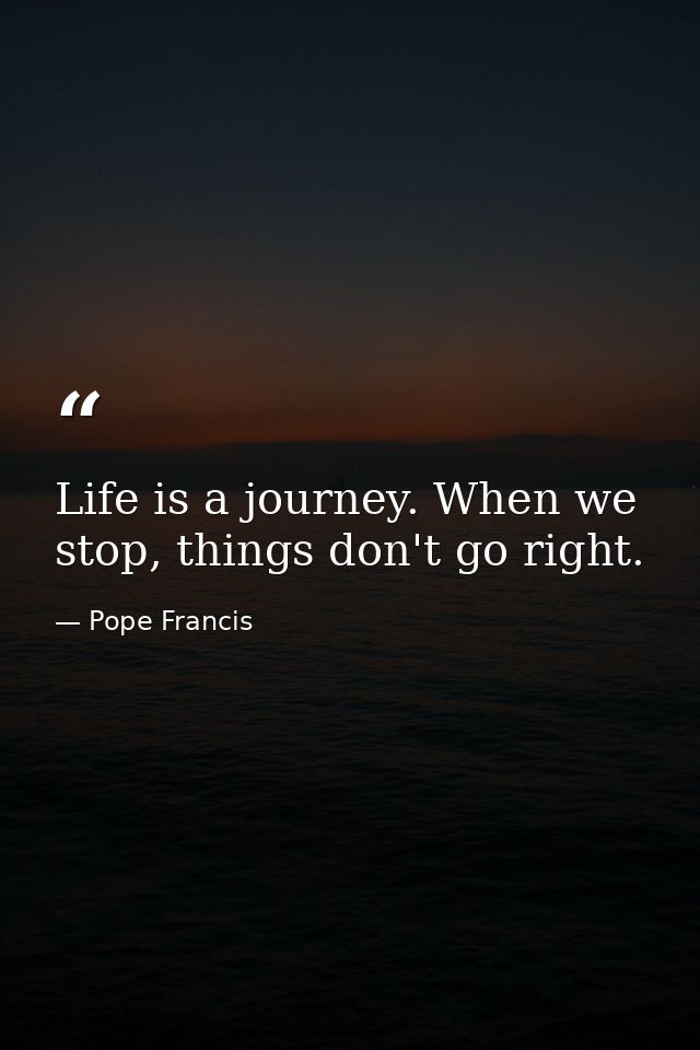 Life is a journey. When we stop, things don't go right. — Pope Francis