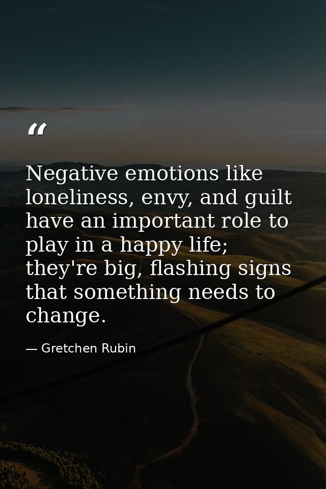 Negative emotions like loneliness, envy, and guilt have an important role to play in a happy life; they're big, flashing — Gretchen Rubin