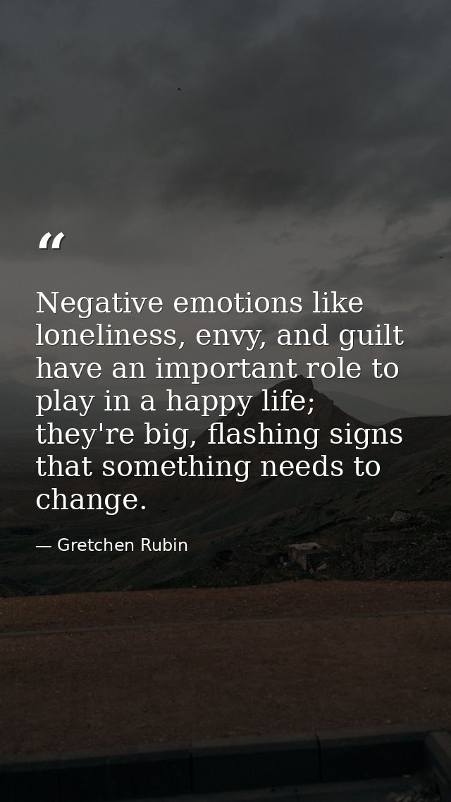 Negative emotions like loneliness, envy, and guilt have an important role to play in a happy life; they're big, flashing — Gretchen Rubin