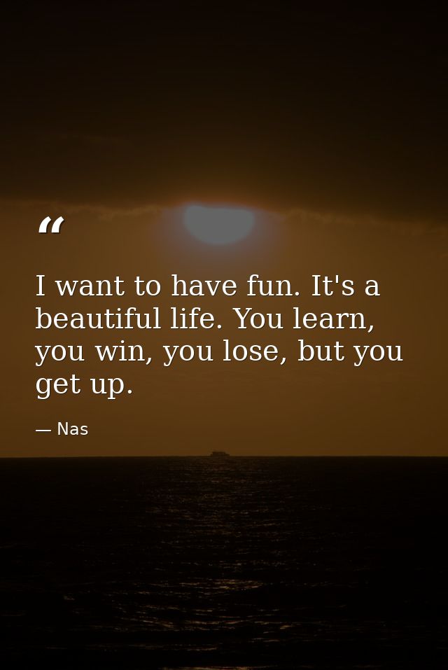I want to have fun. It's a beautiful life. You learn, you win, you lose, but you get up. — Nas