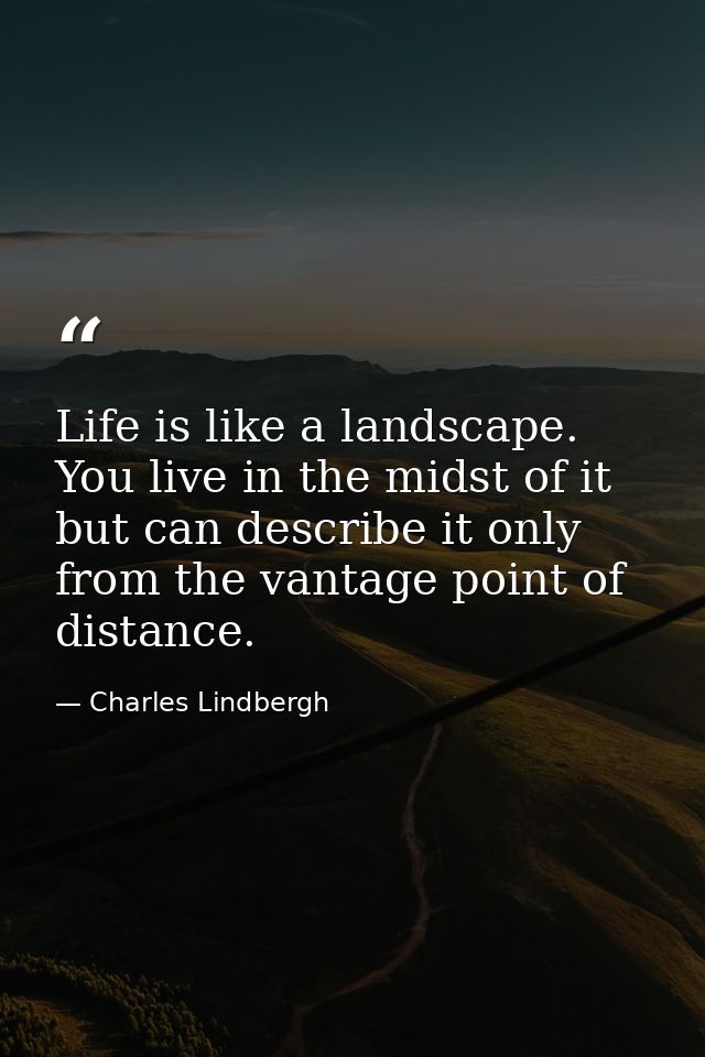 Life is like a landscape. You live in the midst of it but can describe it only from the vantage point of distance. — Charles Lindbergh