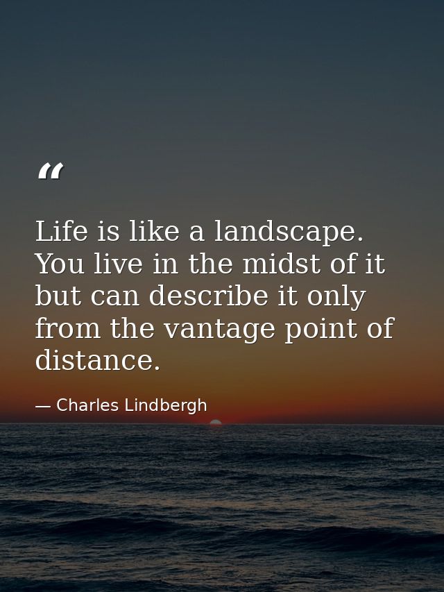Life is like a landscape. You live in the midst of it but can describe it only from the vantage point of distance. — Charles Lindbergh