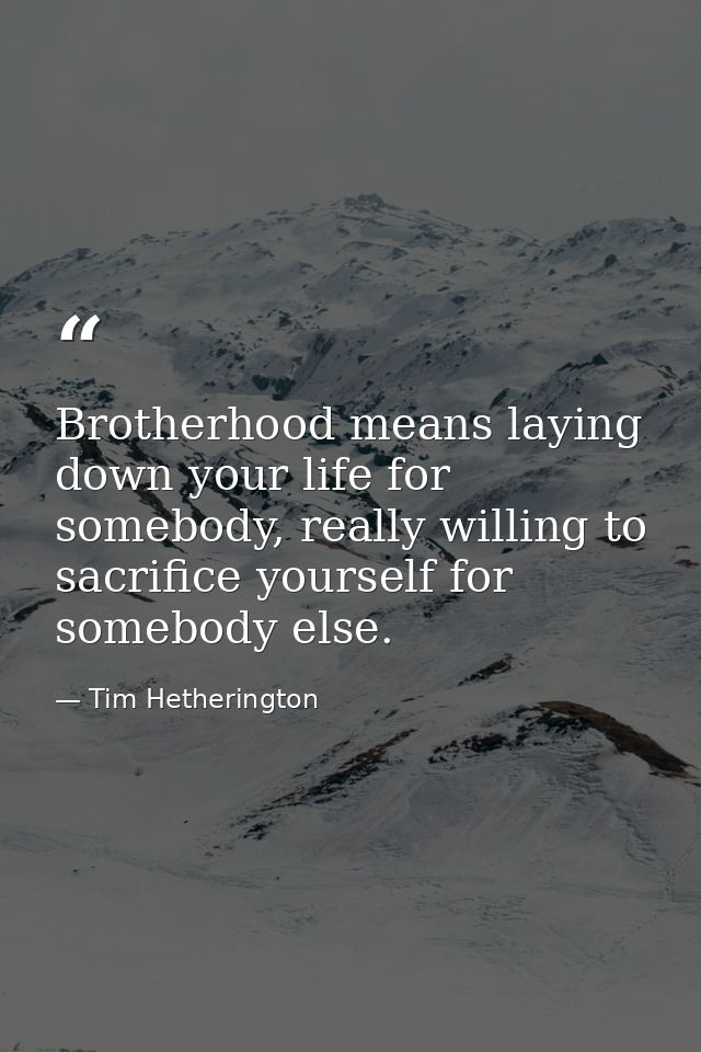 Brotherhood means laying down your life for somebody, really willing to sacrifice yourself for somebody else. — Tim Hetherington