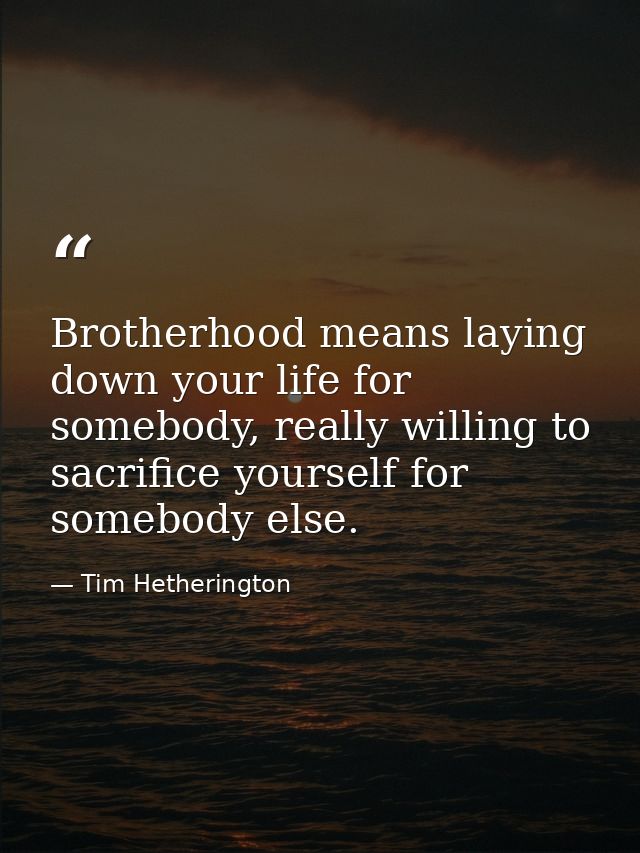 Brotherhood means laying down your life for somebody, really willing to sacrifice yourself for somebody else. — Tim Hetherington