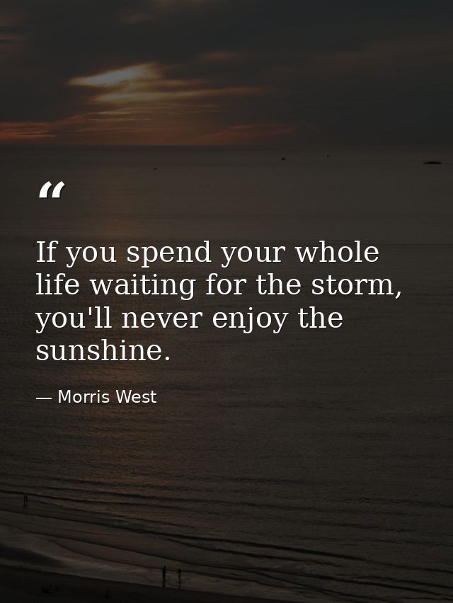 If you spend your whole life waiting for the storm, you'll never enjoy the sunshine. — Morris West