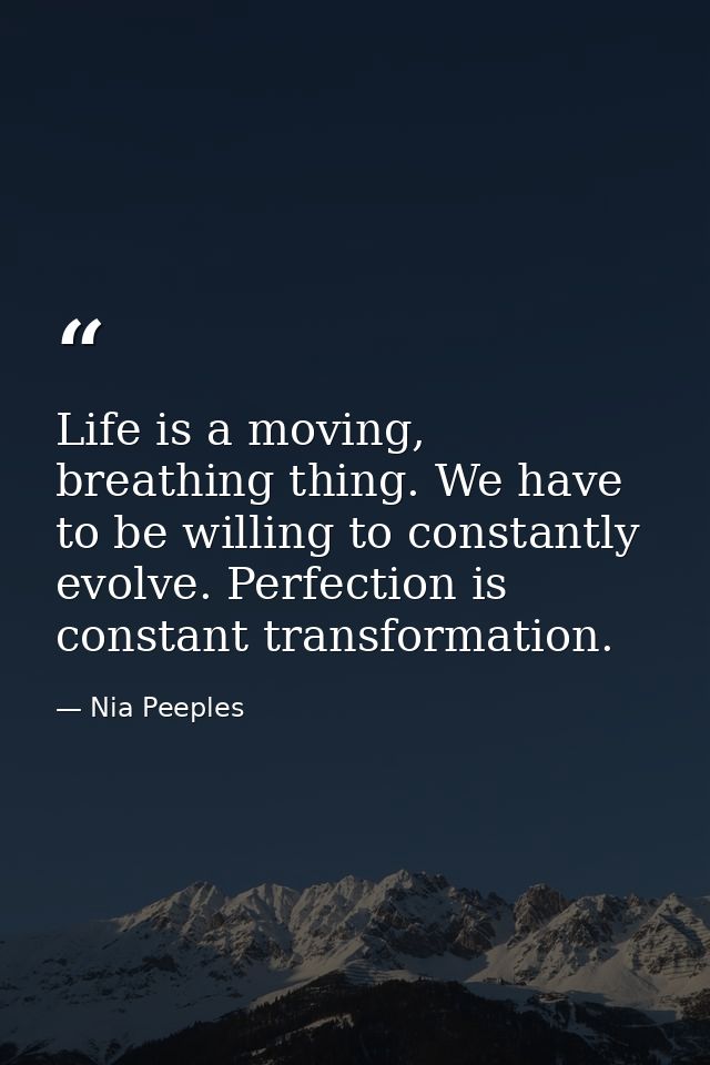 Life is a moving, breathing thing. We have to be willing to constantly evolve. Perfection is constant transformation. — Nia Peeples