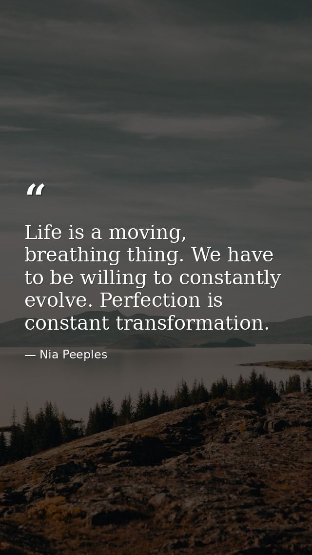 Life is a moving, breathing thing. We have to be willing to constantly evolve. Perfection is constant transformation. — Nia Peeples