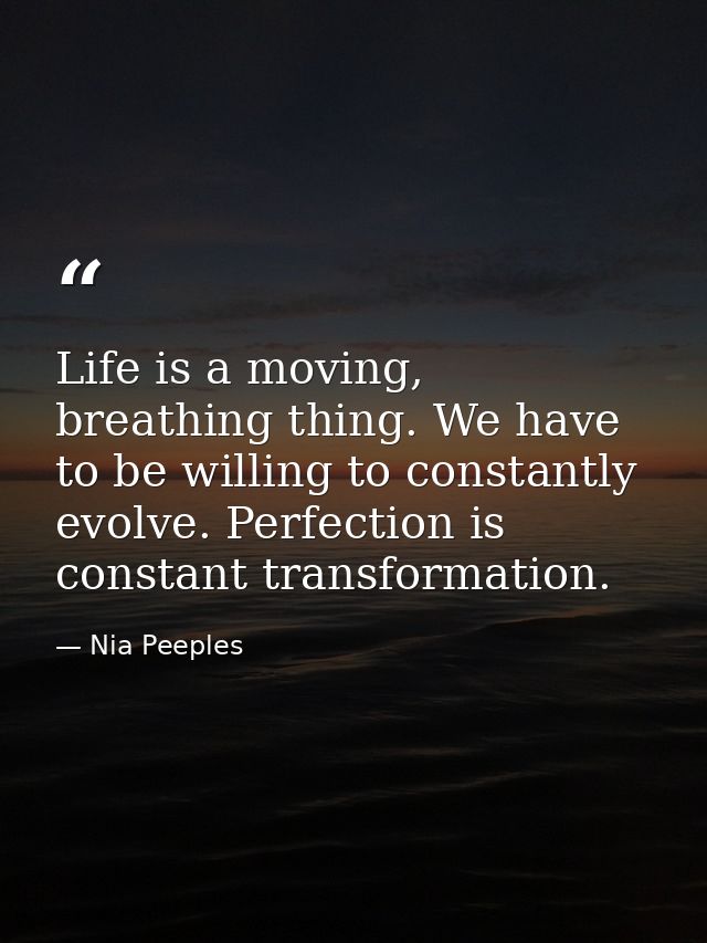 Life is a moving, breathing thing. We have to be willing to constantly evolve. Perfection is constant transformation. — Nia Peeples