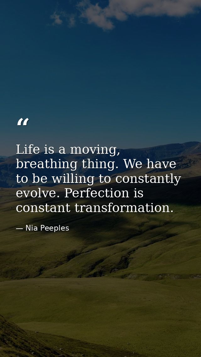 Life is a moving, breathing thing. We have to be willing to constantly evolve. Perfection is constant transformation. — Nia Peeples