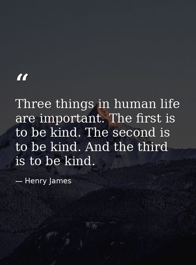 Three things in human life are important. The first is to be kind. The second is to be kind. And the third is to be kind — Henry James