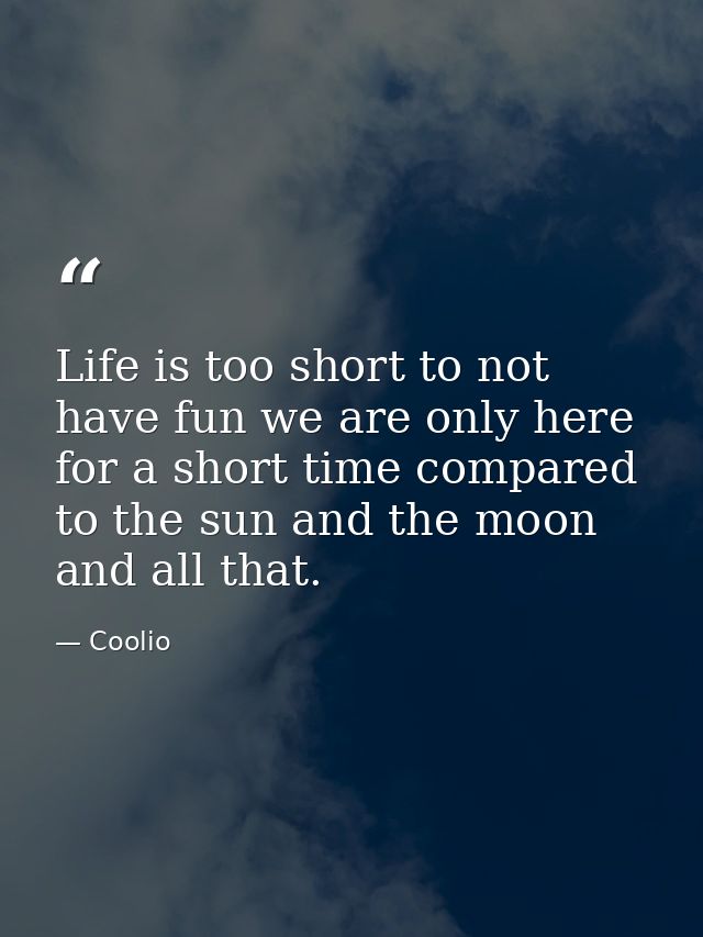 Life is too short to not have fun we are only here for a short time compared to the sun and the moon and all that. — Coolio
