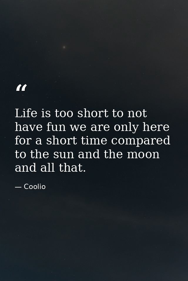 Life is too short to not have fun we are only here for a short time compared to the sun and the moon and all that. — Coolio