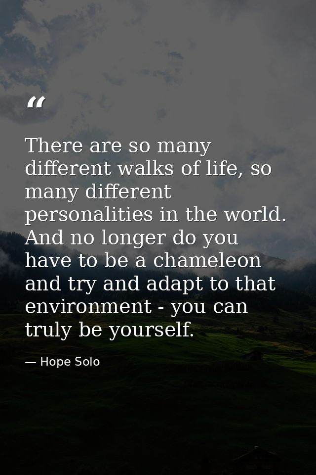 There are so many different walks of life, so many different personalities in the world. And no longer do you have to be — Hope Solo