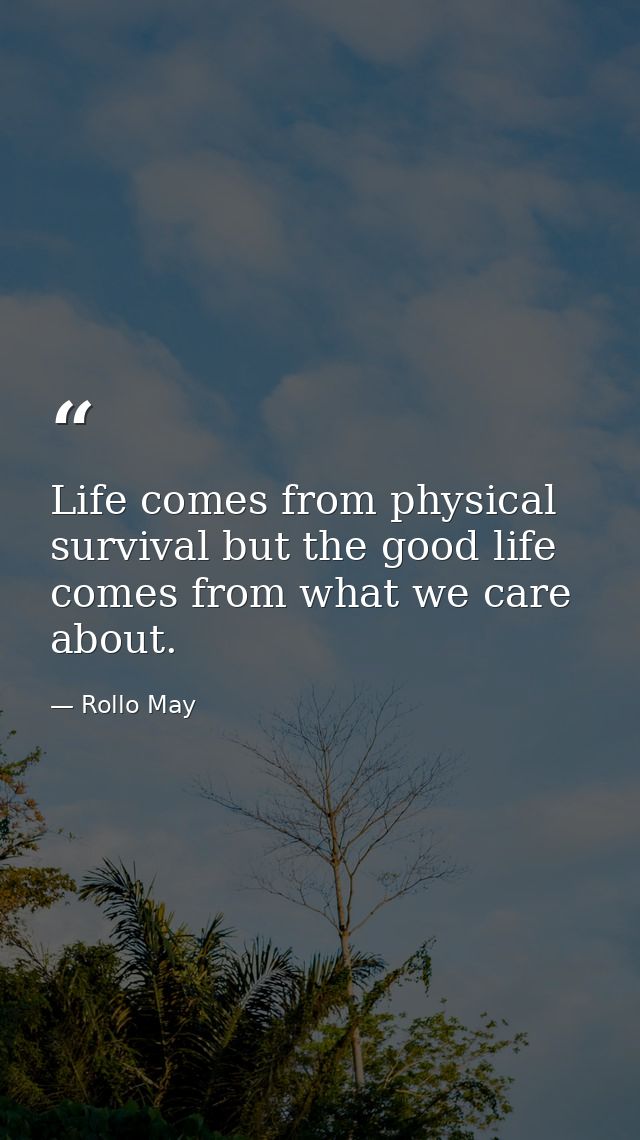 Life comes from physical survival but the good life comes from what we care about. — Rollo May