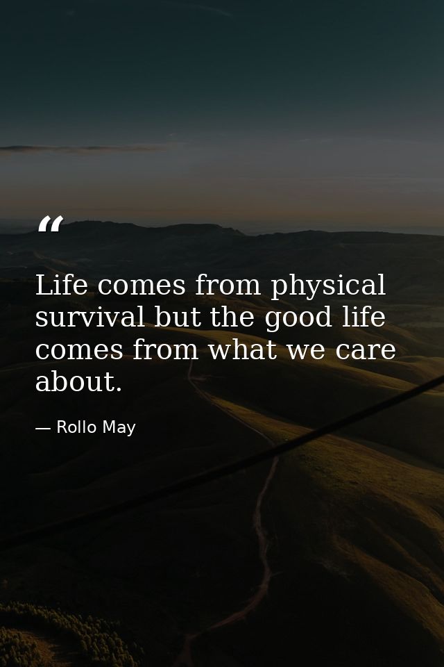 Life comes from physical survival but the good life comes from what we care about. — Rollo May