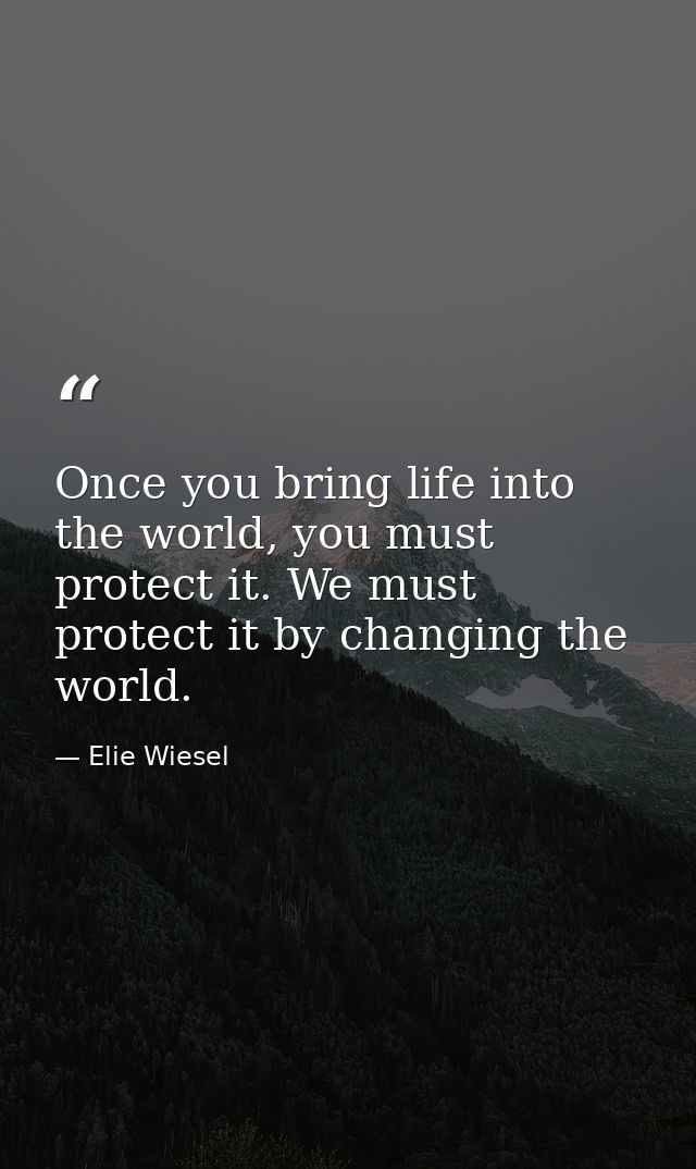 Once you bring life into the world, you must protect it. We must protect it by changing the world. — Elie Wiesel